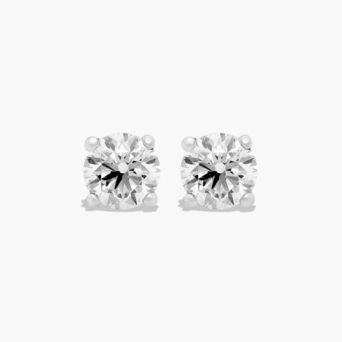 Four Prong 0.75 CTW Round Diamond Stud Earrings In 14K White Gold