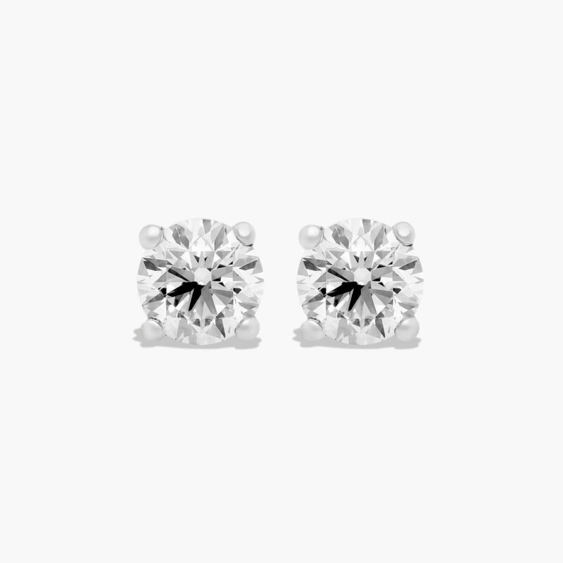 Four Prong 0.75 CTW Round Diamond Stud Earrings In 14K White Gold