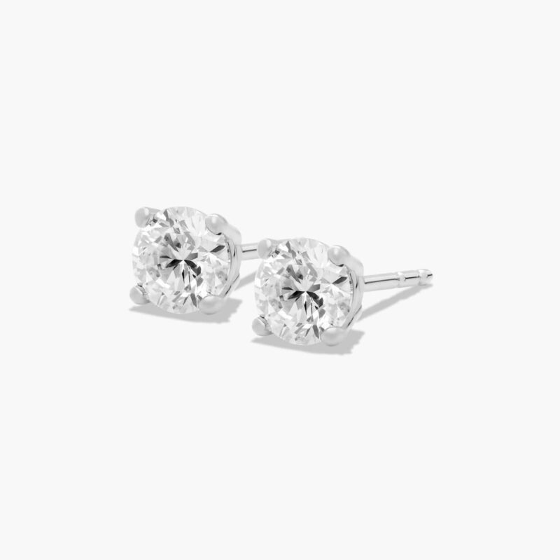 Four Prong 0.75 CTW Round Diamond Stud Earrings In 14K White Gold - Image 6