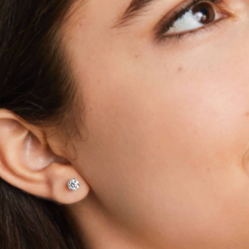 Four Prong 0.75 CTW Round Diamond Stud Earrings In 14K White Gold - Image 5