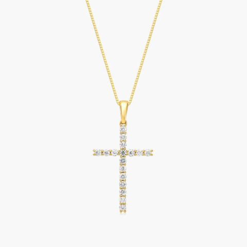 Lab-Grown Diamond Cross Pendant In 14K Yellow Gold