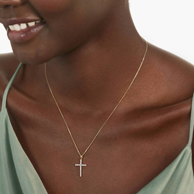 Lab-Grown Diamond Cross Pendant In 14K Yellow Gold - Image 4