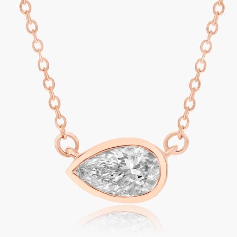 14K Rose Gold Fancy Bezels Lab Grown East West Pear Diamond Pendant