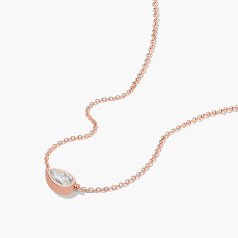 14K Rose Gold Fancy Bezels Lab Grown East West Pear Diamond Pendant - Image 3