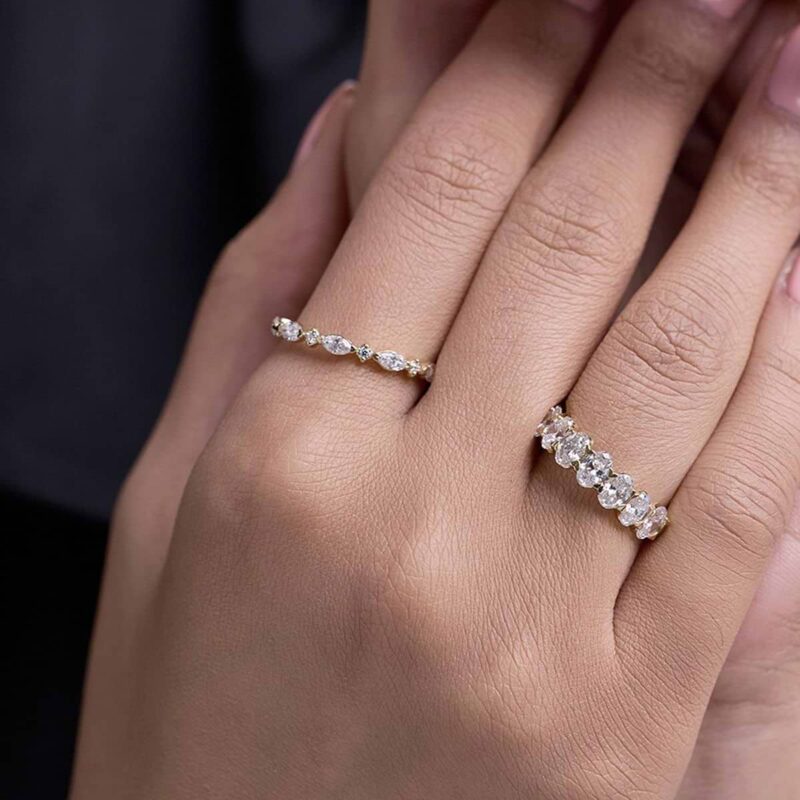 Brooke 5/8 ctw Round and Marquise Lab Grown Diamond Alternating Wedding Band - Image 2