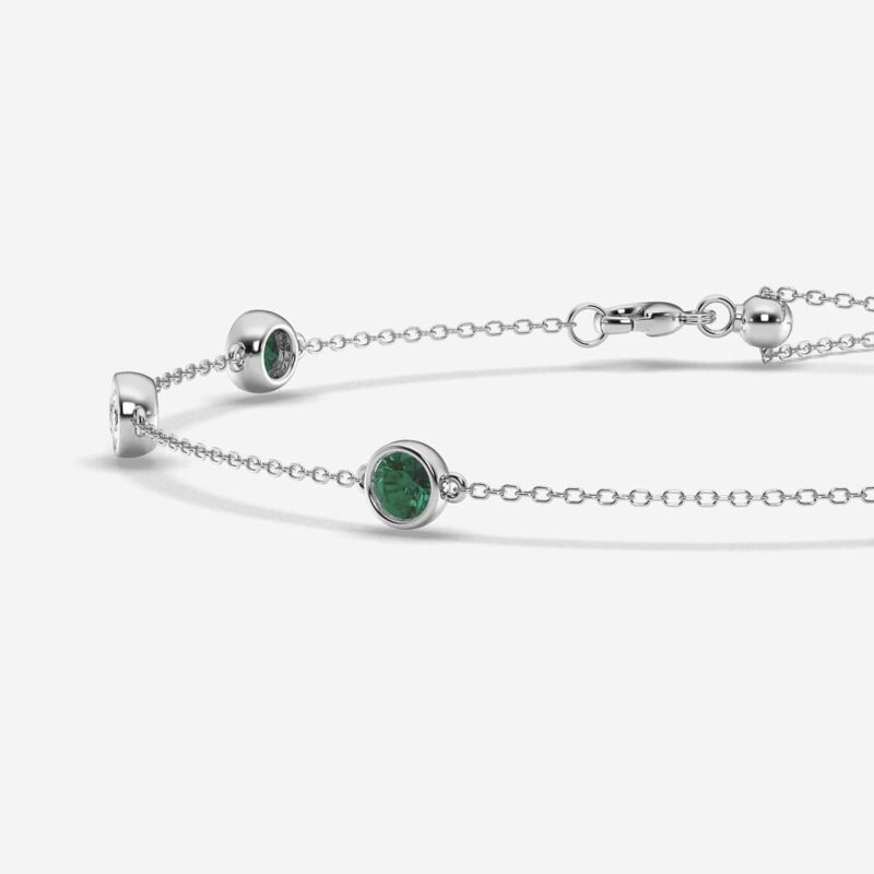 4 mm Round Cut Created Emerald and 3/4 ctw Round Lab Grown Diamond Anklet - Image 2