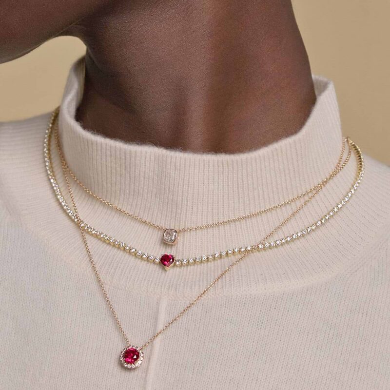 5.9 mm Heart Shaped Created Ruby and 6 5/8 ctw Round Lab Grown Diamond Fashion Necklace - Image 3