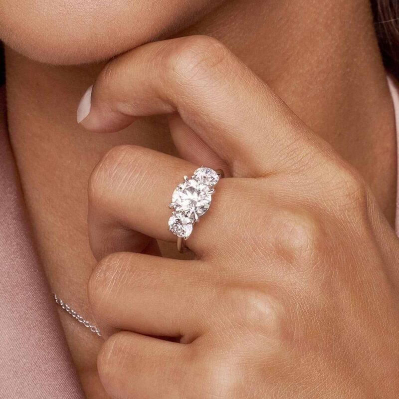 Athena 4 ctw Round Lab Grown Diamond Three-Stone Ring - Image 2