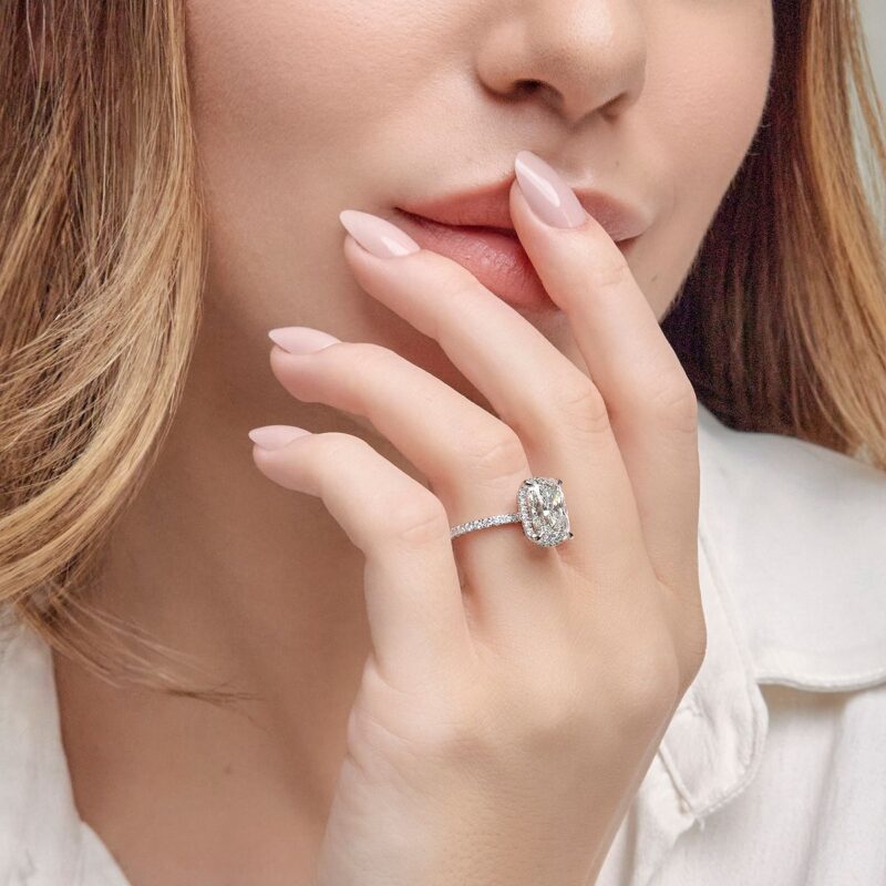 Misique 5 1/2 ctw Elongated Cushion Lab Grown Diamond Halo Engagement Ring - Image 3