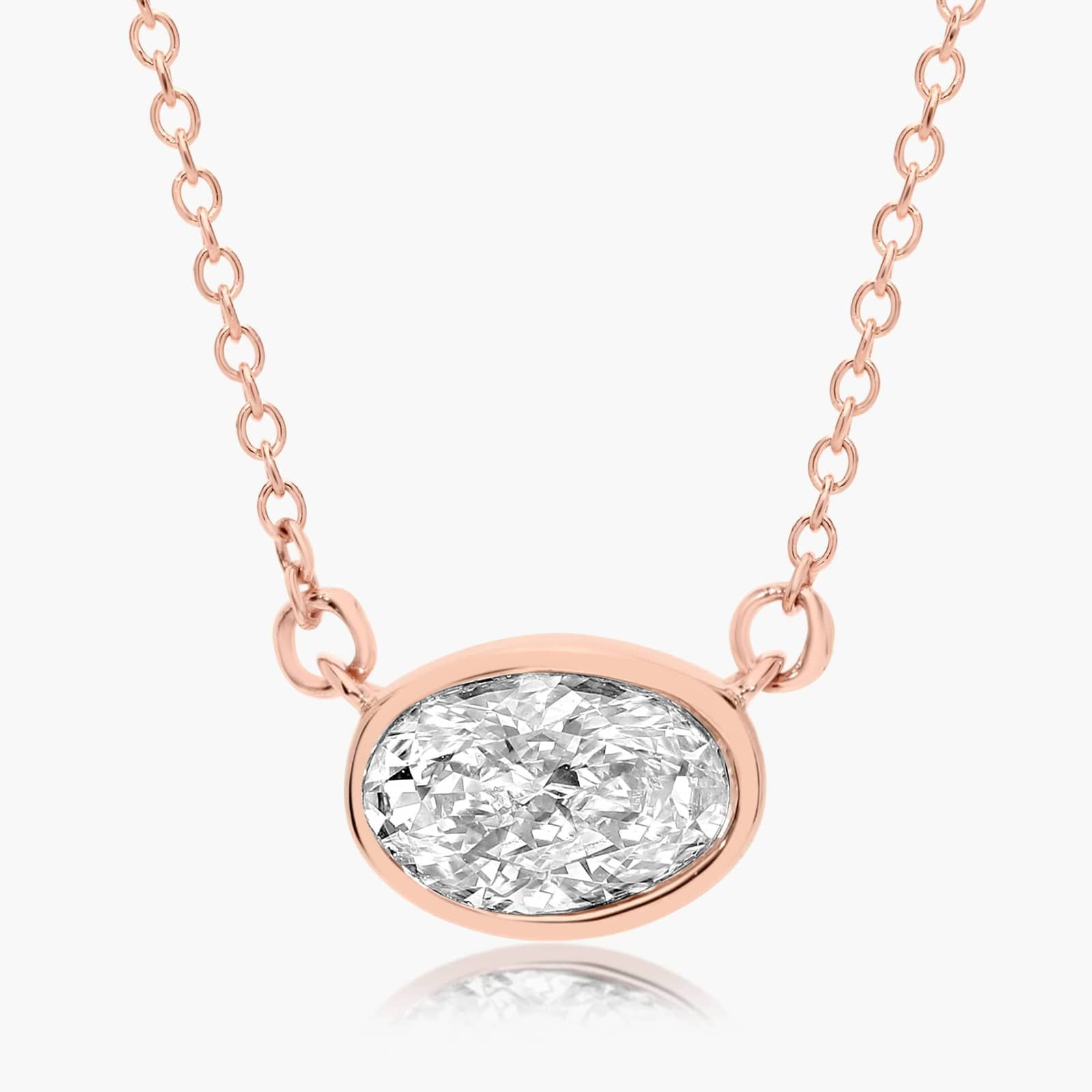 14K Rose Gold Fancy Bezels Lab Grown East West Oval Diamond Pendant
